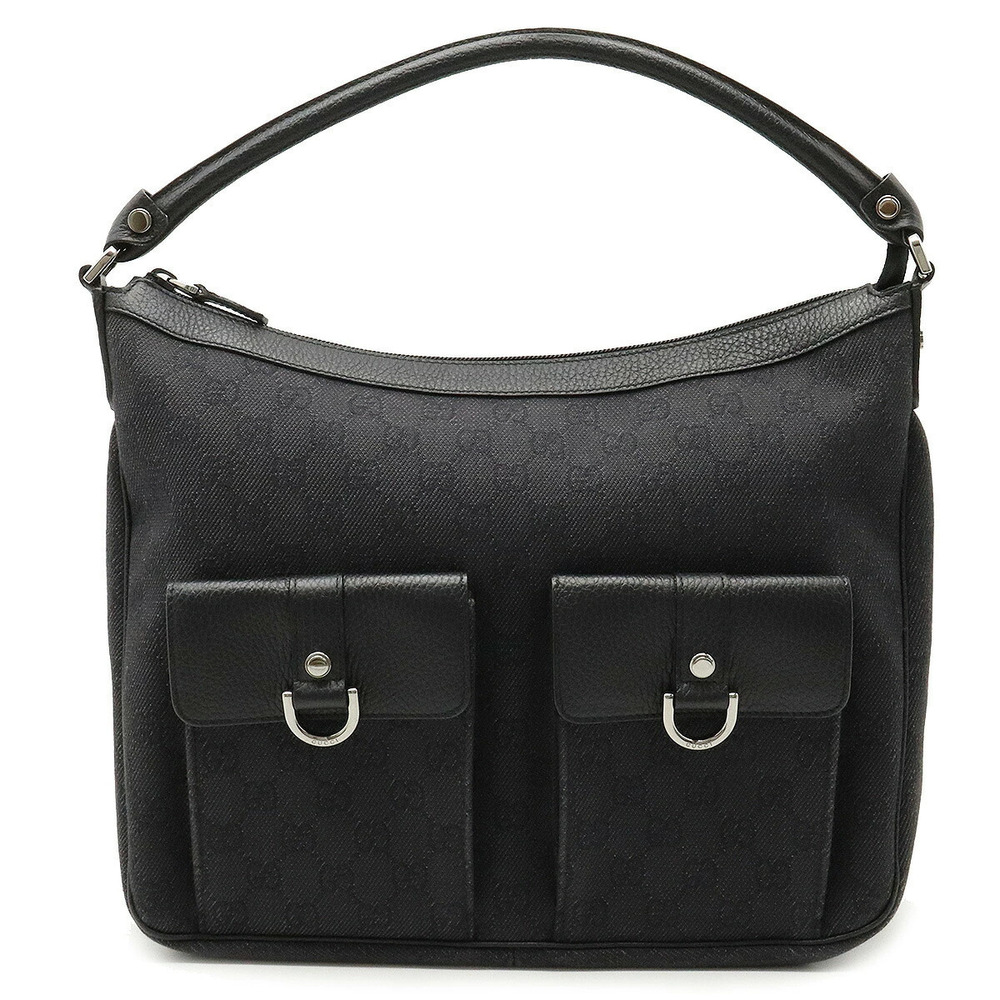 Gucci GG Denim Shoulder Bag Hobo Canvas Leather Black